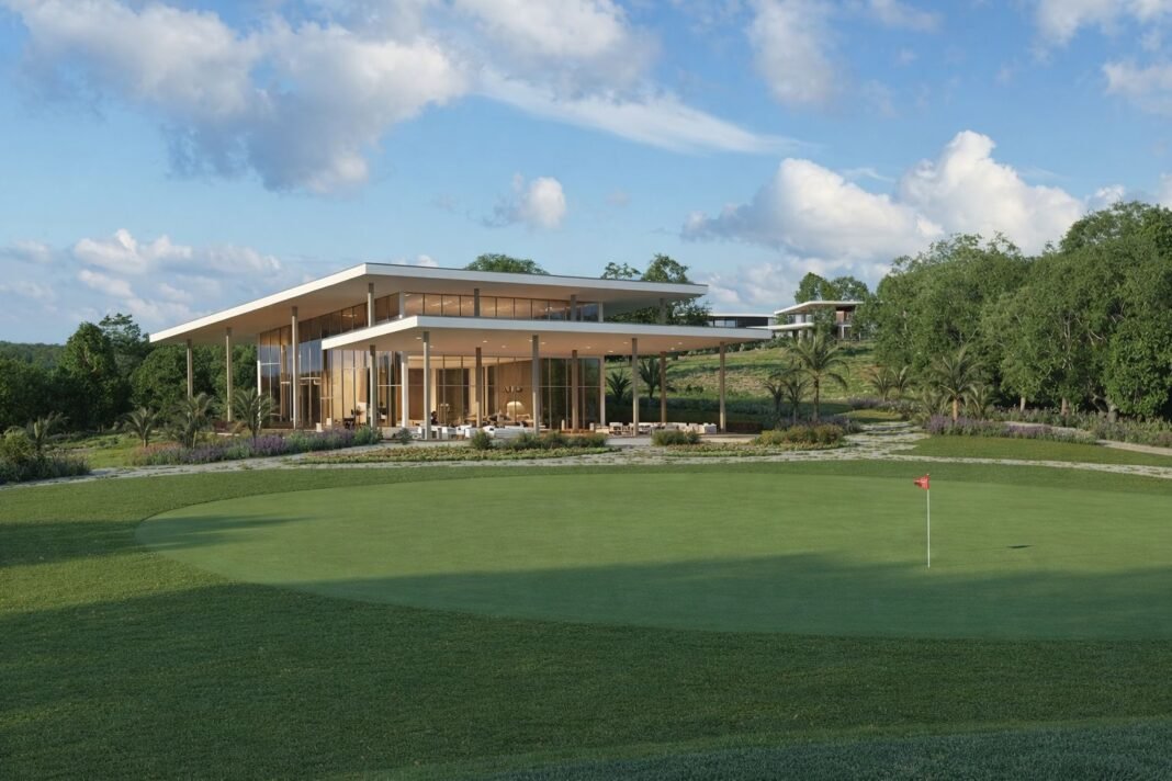 Quem entra primeiro: o comprador que define o padrão de um território planejado Fazenda do Lago, Grupo CRP. Ilustração Campo de Golf.
