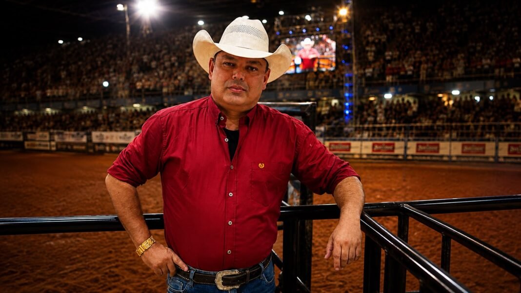 James Bonanza consolida legado como um dos grandes nomes da locução de rodeios James Bonanza presente na Arena de Rodeio.