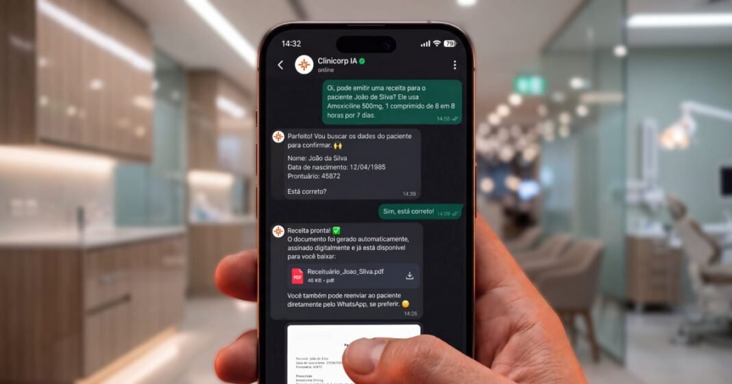 Clinicorp lança primeiro receituário odontológico via WhatsApp do Brasil com IA e assinatura digital Receituário via WhatsApp, do Clinicorp, é o primeiro do Brasil a unir emissão pelo app, inteligência artificial e assinatura digital com validade jurídica.