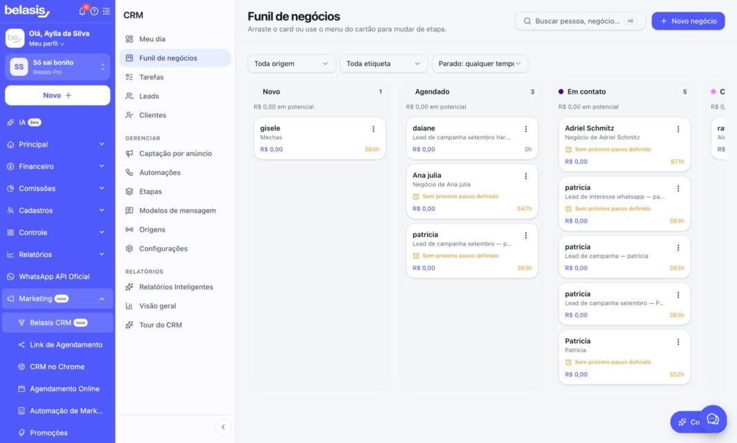 Belasis integra CRM à plataforma e leva funil de vendas a salões e clínicas Lançamento do CRM nativo integrado à plataforma Belasis, voltado ao setor de beleza e bem-estar, com foco em vendas e retenção.